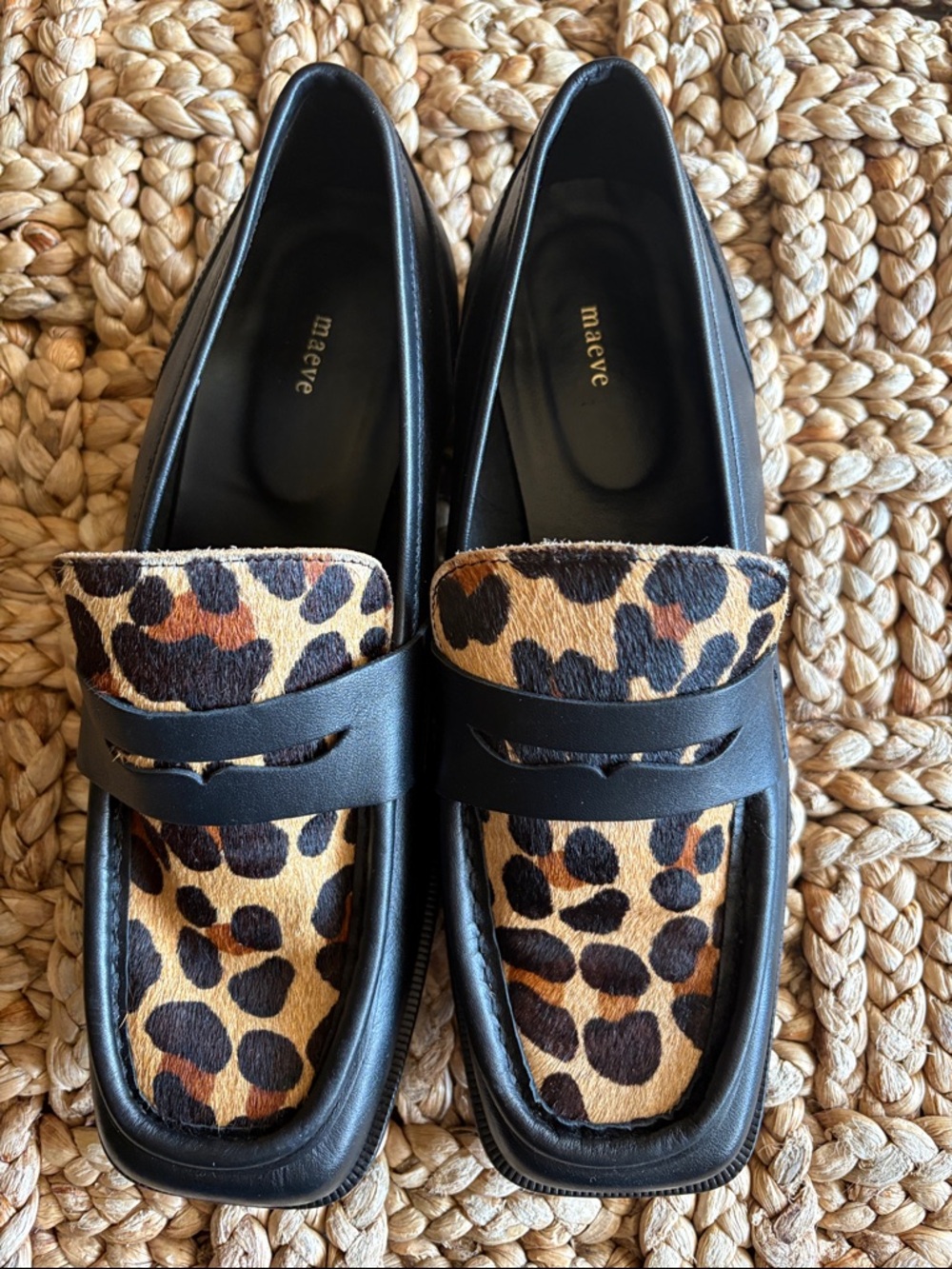 Maeve Square-Toe Loafers with Leopard Print Vamp-size 39